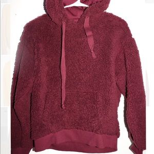 New burgundy Furry cropped hoodie